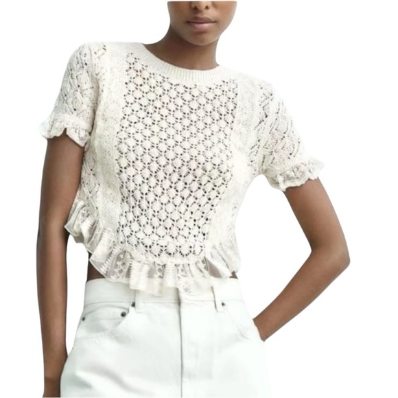 Zara Cropped Crotchet and Lace Top - Picture 1 of 8